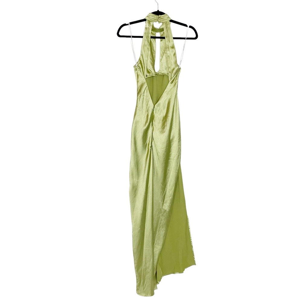 For Love And Lemons Lime Satin Halter Gown with Thigh Slit - Picture 8 of 16
